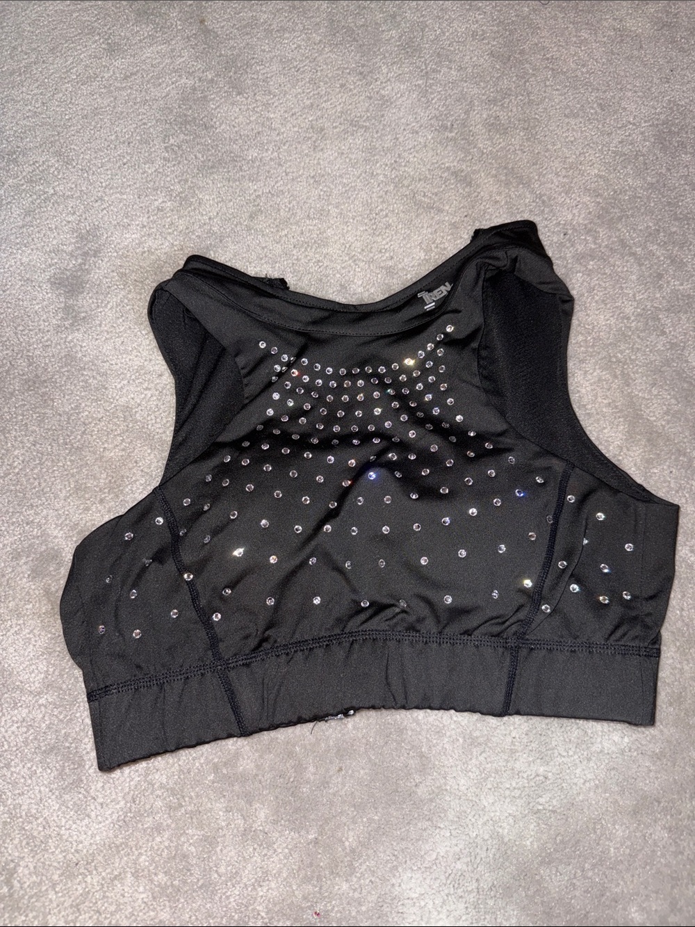 Black Rhinestone Sports Crop Top